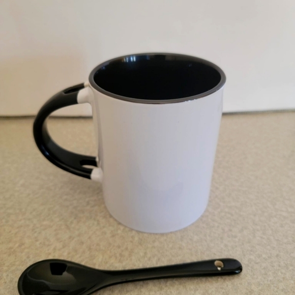 BLACK & WHITE CERAMIC MUG & spoon set , 11oz, coffee mug, new in box - Picture 2 of 4